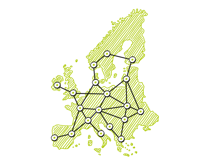 Europa Karte mit Kennzeichnung von WGB Pooling Standorten